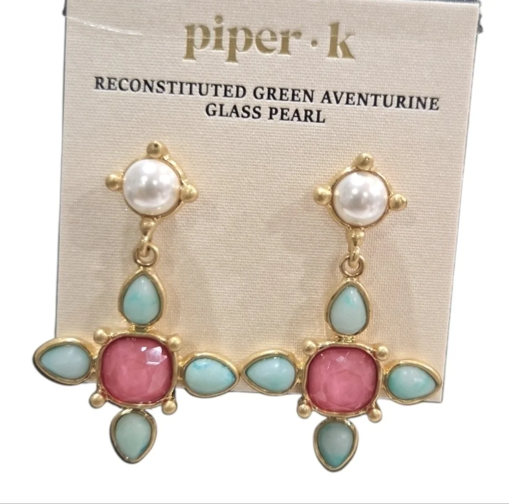 💕▪️Piper K ▪️ Reconstituted Gold Tike Green Aventurine  Earrings Necklace Set